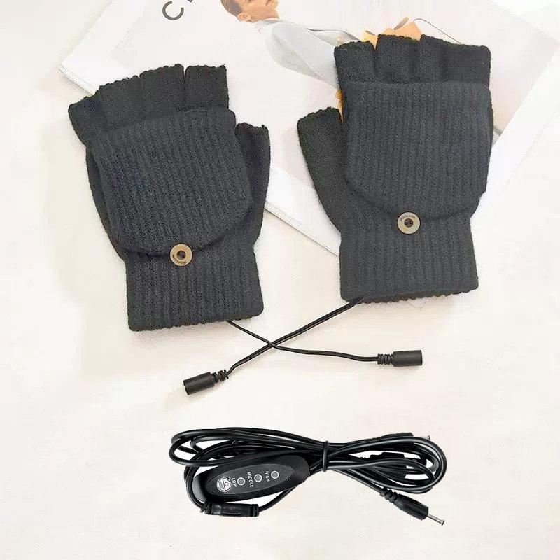 Custom Logo Warm Gloves: Split-Finger USB Electric Heating for Skiing & Outdoor Use, Machine Washable, Touchscreen Compatible