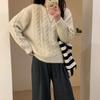 2024 осень и зима новый ретро ленивый стиль твист круглый вырез свитер женский свободный универсальный вязаный свитер модный