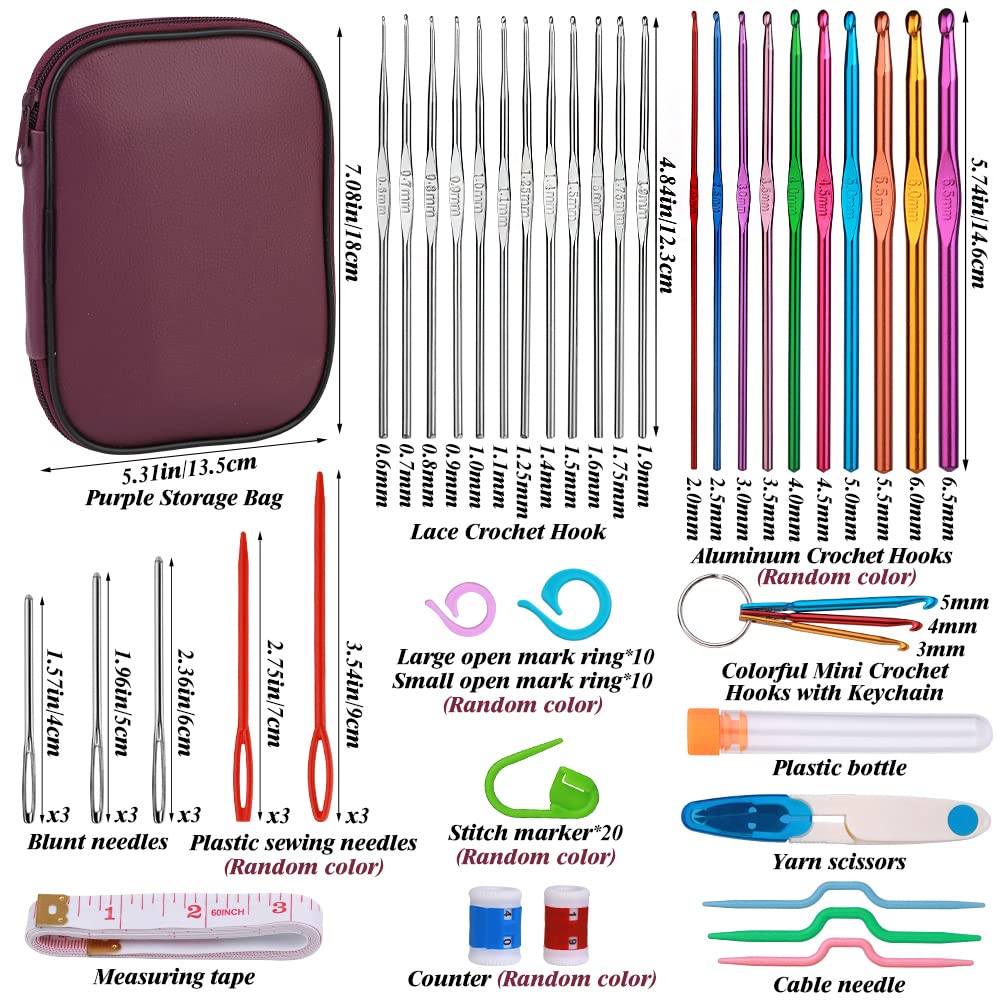 Fenrry 86PCS Набор крючков для вязания Набор спиц для вязания со спицами Маркеры петель Цветная сумка для вязания крючком