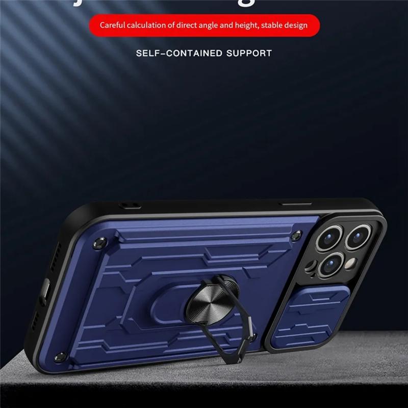 Ring Armor Card Slot Case For Samsung Galaxy A54 A53 A04S A14 S21 S22 S23 Ultra Plus Xiaomi Redmi Note 11 iPhone 14 13 12 11 Pro Max Shockproof Cover