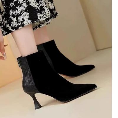 Мода 2024 Весна и Осень Новые остроносые матовые кожаные сращивания женские удобные ботильоны с застежкой-молнией сзади одинарные ботинки для женщин