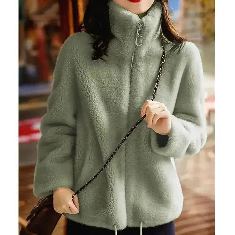 Padded And Thickened Winter Double-sided Fleece Warm Turtleneck Sweater Women Cardigan Zip Fleece Jacket Women 30180