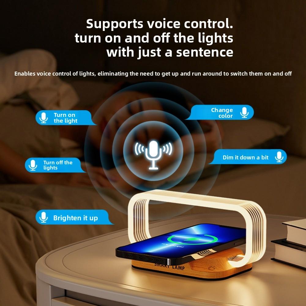 15W Mobile Phone Wireless Fast Charging Touch Night Light Solid Wood Clock Bedroom Bedside Table Lamp