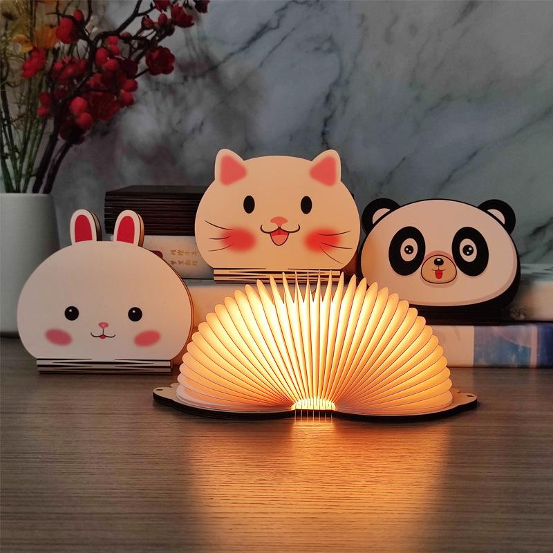 Cartoon Animals Folding Book Lamp Portable Paper Night Light Cute Kid's Desk Light USB Rechargeable for Home Decor Birthday Gift