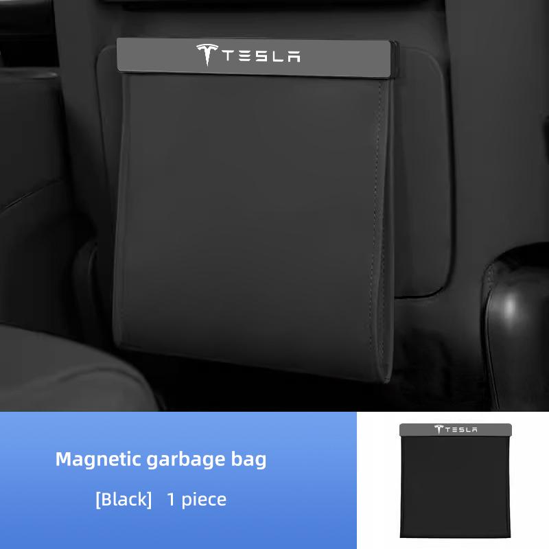 UBFMQ1 Seat Back Storage Bag Magnetic Open PU Leather Garbage Trash Bin Pocket Organizer Car Accessories Key For Tesla Model 3 Y X Coil