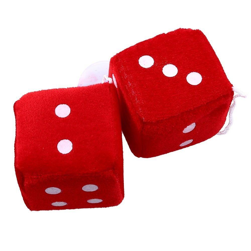 Universal Blue VINTAGE Rear Mirror Accessories Tech Auto Red Car Hanging Fuzzy Plush Dice