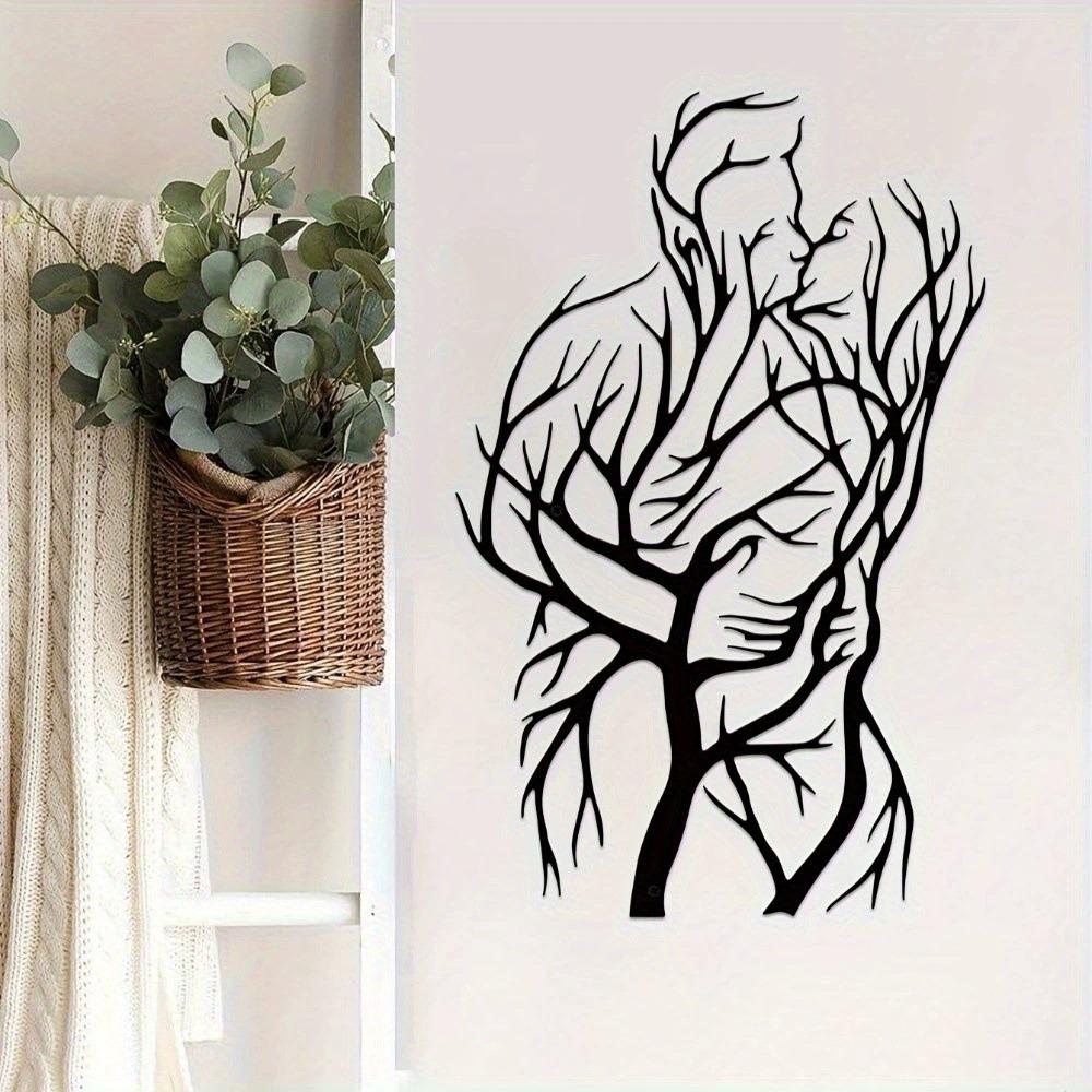 Настенное искусство «Целующаяся пара», искусство из металла и дерева, современное скандинавское искусство в виде ветвей, настенное украшение из дерева, романтический декор для спальни и гостиной