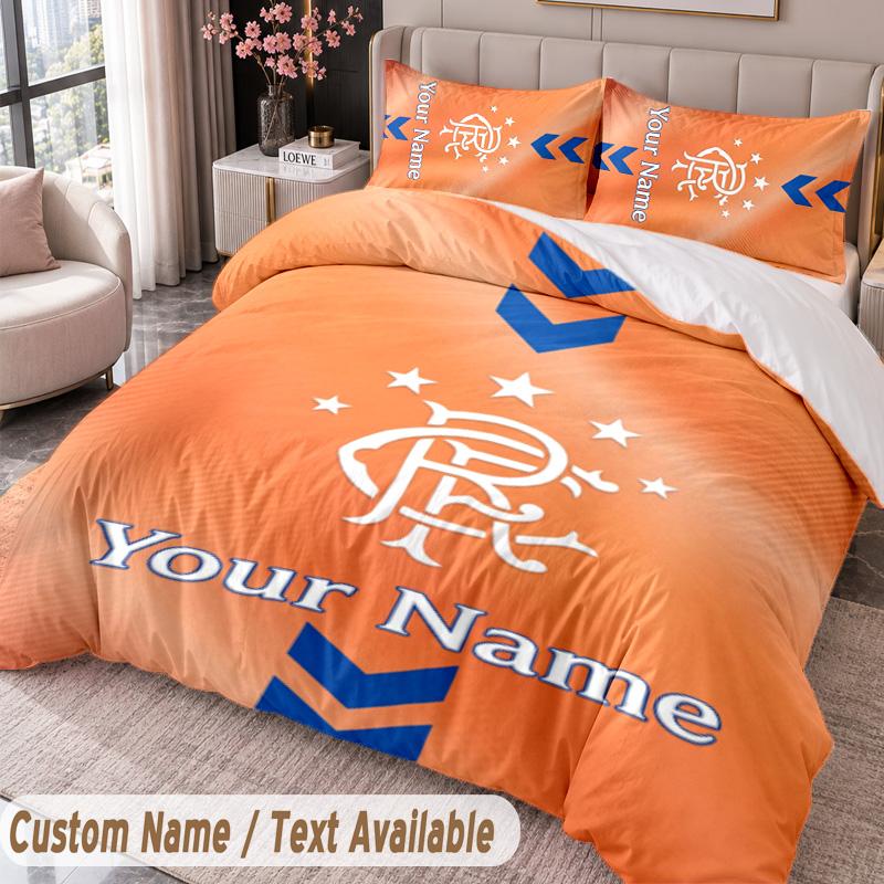 Rangers FC Printed Bedding Set Custom Name Text 1 Duvet Cover 2 Pillowcases For Bedroom