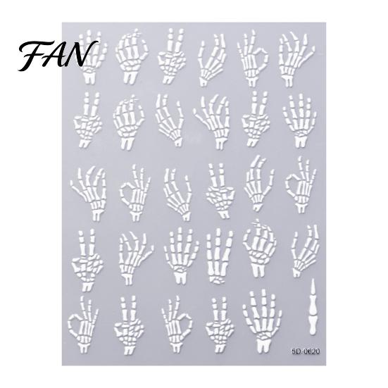 Наборы для стойкого маникюра Хэллоуин Арт-наклейки, 3D рельефные Рука скелета Тыква Летучая мышь Декор для вечеринки Черные наклейки, Самоклеящиеся