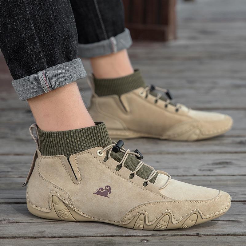 Autumn and winter socks, high-top leather boots, velvet cotton shoes, genuine leather Martin boots, men's shoes, tooling, velvet to keep warm