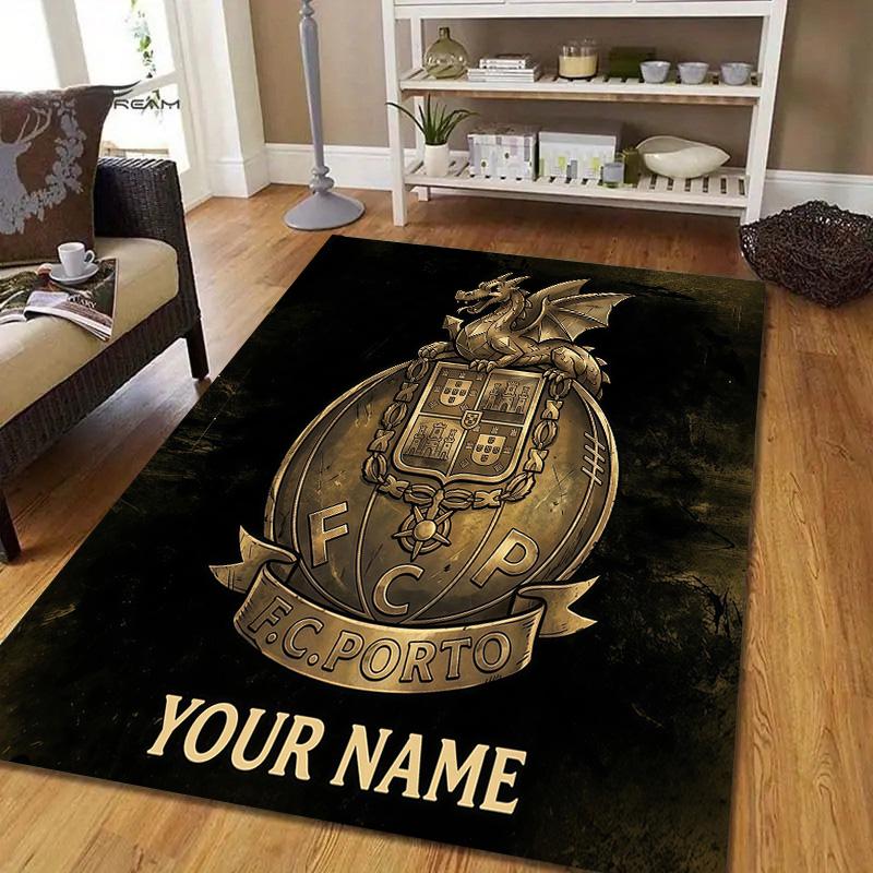 Custom Name Futebol Clube do Porto Flannel Pattern Square Carpet,Area Rug,Carpet Rug for Living Room Bedroom Sofa Playroom Decor,Non-slip Floor Mat