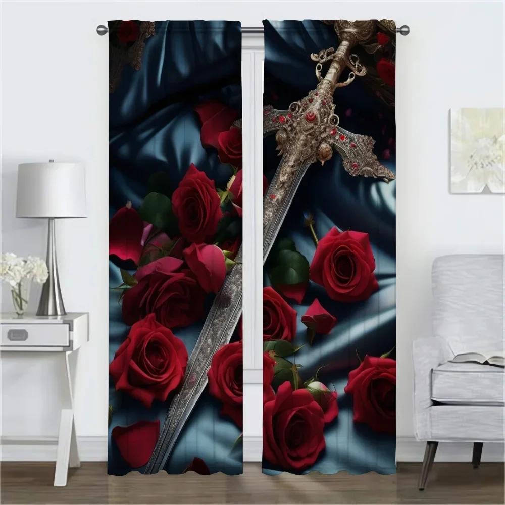 Домашний интерьер Шторы для камеры Мечи Оконные шторы для комнаты 2 Панельные жалюзи Разделение Хэллоуин Украшения Гостиная Кухня