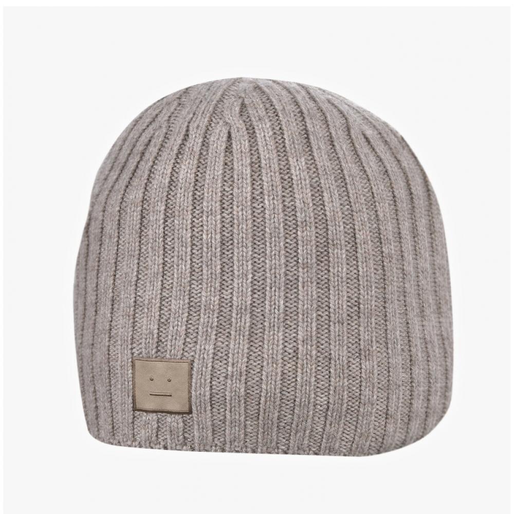 Шапка бини Acne Studio C40387 Серо-бежевый меланж Drn нашивка с логотипом Face