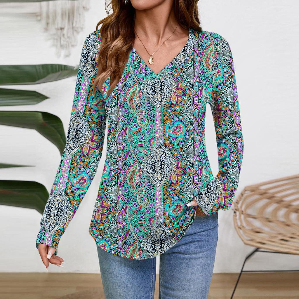 Женские топы с длинным рукавом, нарядные повседневные футболки с V-образным вырезом, базовые футболки, одежда для отпуска, осенняя модная одежда