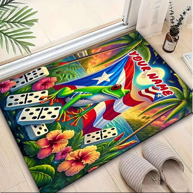 1PC Custom Name Frog Flag Dominoes Theme Floor Mat Ideal for Living Room, Game Rooms, Office, Bedroom,Floor Mat Playful Design