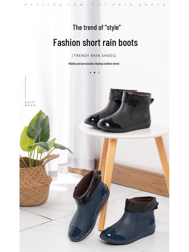 Мужские блестящие повседневные резиновые сапоги с низким верхом - Водонепроницаемая обувь на толстом низком каблуке