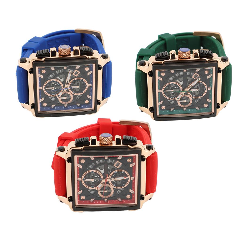 Men Quartz Watch Silicone Strap Water Resistant Luminous Fashion Casual Hollow Men Analog Chronograp