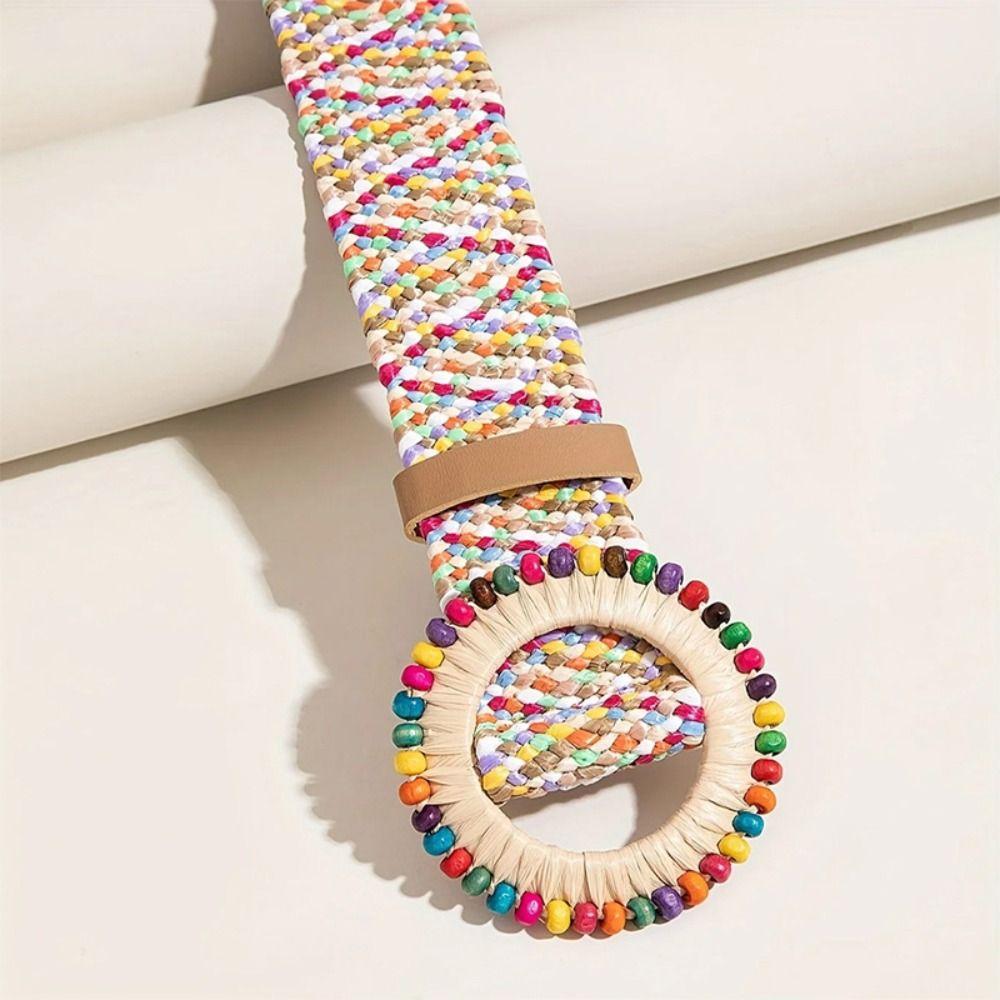 Colorful Boho Straw Weave Belt Retro Ethnic Style Waistband Fashion Bohemian Style Belt Women