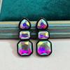 Colorful Shiny Rhinestone Earrings Resin Heart Shape Ear Jewelry Geometric Square Studs  Gift