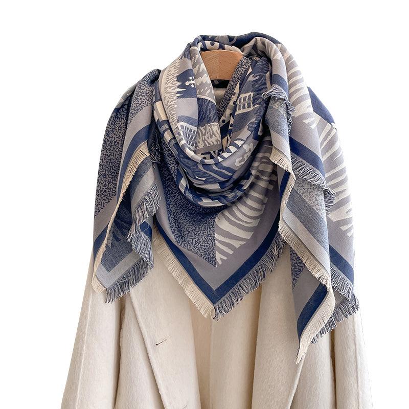 Fashion Versatile Women'S Imitation Cashmere Warm Square Scarf Printing High-End Elegant Air Conditioner Shawl Scarf