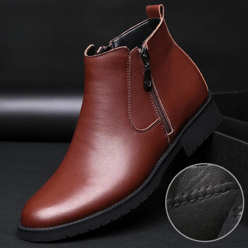Мужские ботинки Осенние и зимние ботильоны Мужская хлопковая обувь Кожаные ботинки с высоким верхом Повседневная обувь Мужская кожаная обувь Мужская обувь