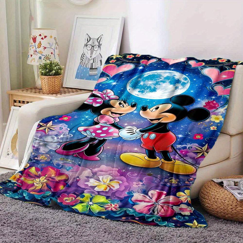 1pc Mickey and Minnie Mouse Romantic Moonlight Floral Throw Blanket - Soft Home Decorative Plush Blankets for Couch Bed Sofaz008