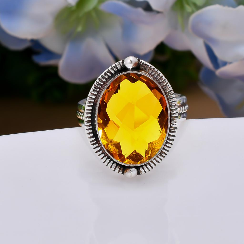 Кольцо из стерлингового серебра 925 пробы с цитрином V5126, Желтое кольцо, Овальное кольцо, Подарок на День святого Валентина, Подарок для нее, Подарок на день рождения, Украшения ручной работы, Серебряные украшения, Ун
