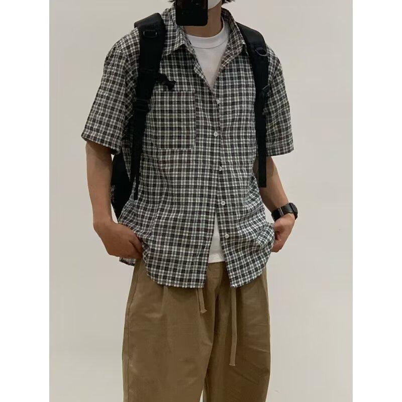 Летняя новая клетчатая рубашка мужская рубашка в стиле ретро с коротким рукавом в американском стиле японская рубашка куртка