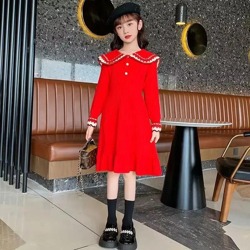 Платье-свитер принцессы с длинными рукавами для девочек - осенний стиль колледжа