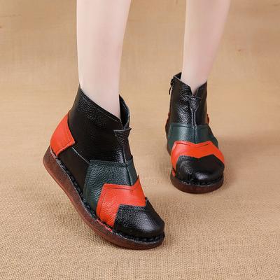 Новые дизайнерские пэчворк ретро-ботинки женские меховые короткие плюшевые зимние натуральная кожа теплые женские нескользящие ботильоны