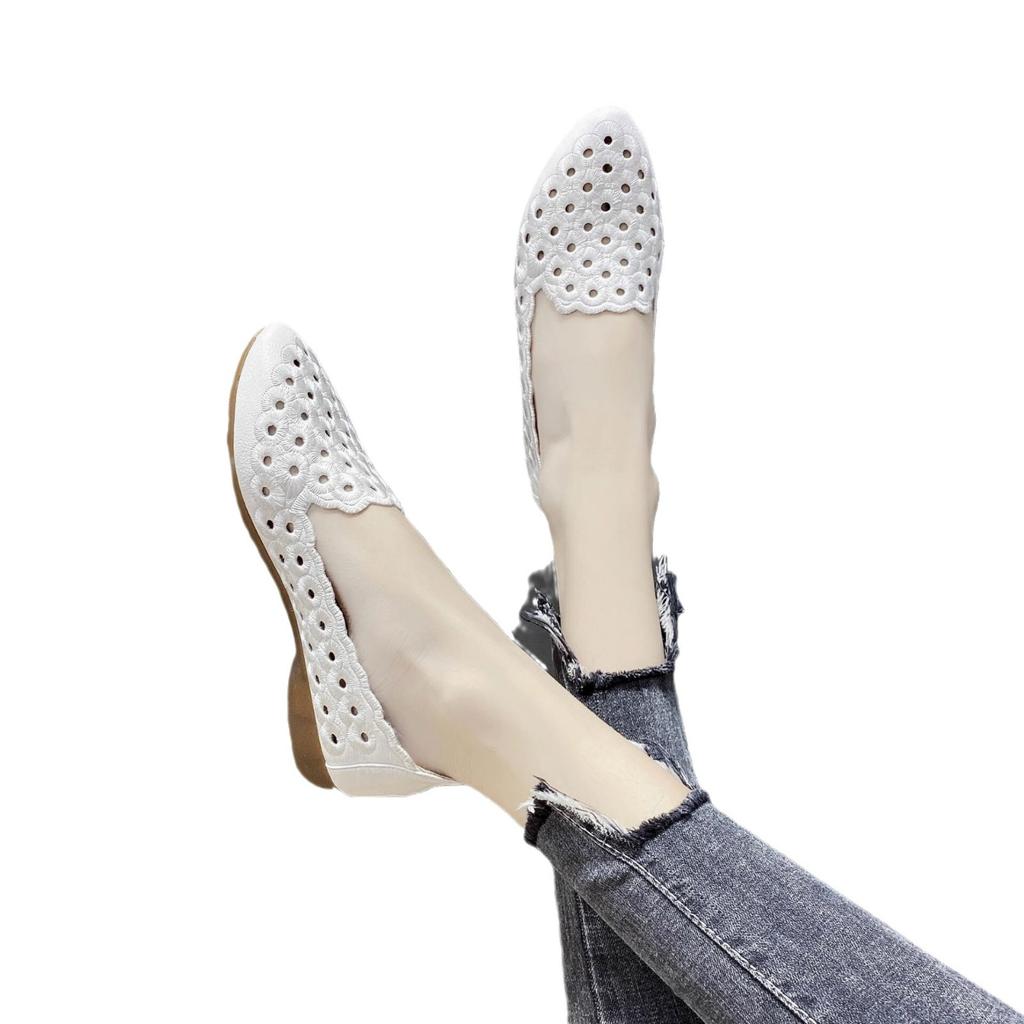 Туфли Doudou из говяжьих сухожилий с мягкой подошвой, красные, с вышивкой, полые, маленькие, одинарные, туфли на танкетке, женские, новые, для мам, летние туфли с одной педалью