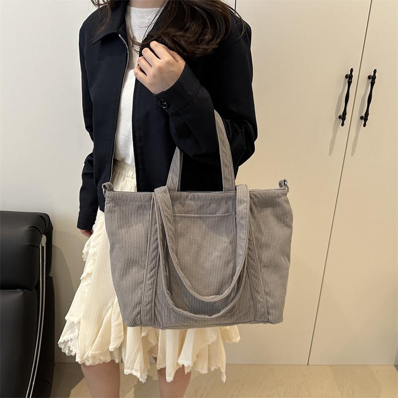 Flow Corduroy Large Capacity Tote Bag Women Commuter To Work Cloth Bag Students Class Shoulder Handbag Simple Messenger