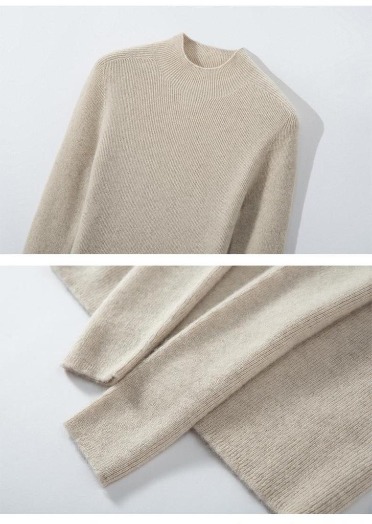 Women's Seamless Cashmere Knit Slimming Sweater - Long Sleeve, Half-High Neck, Tight-Fit, Autumn/Winter Base Layer
