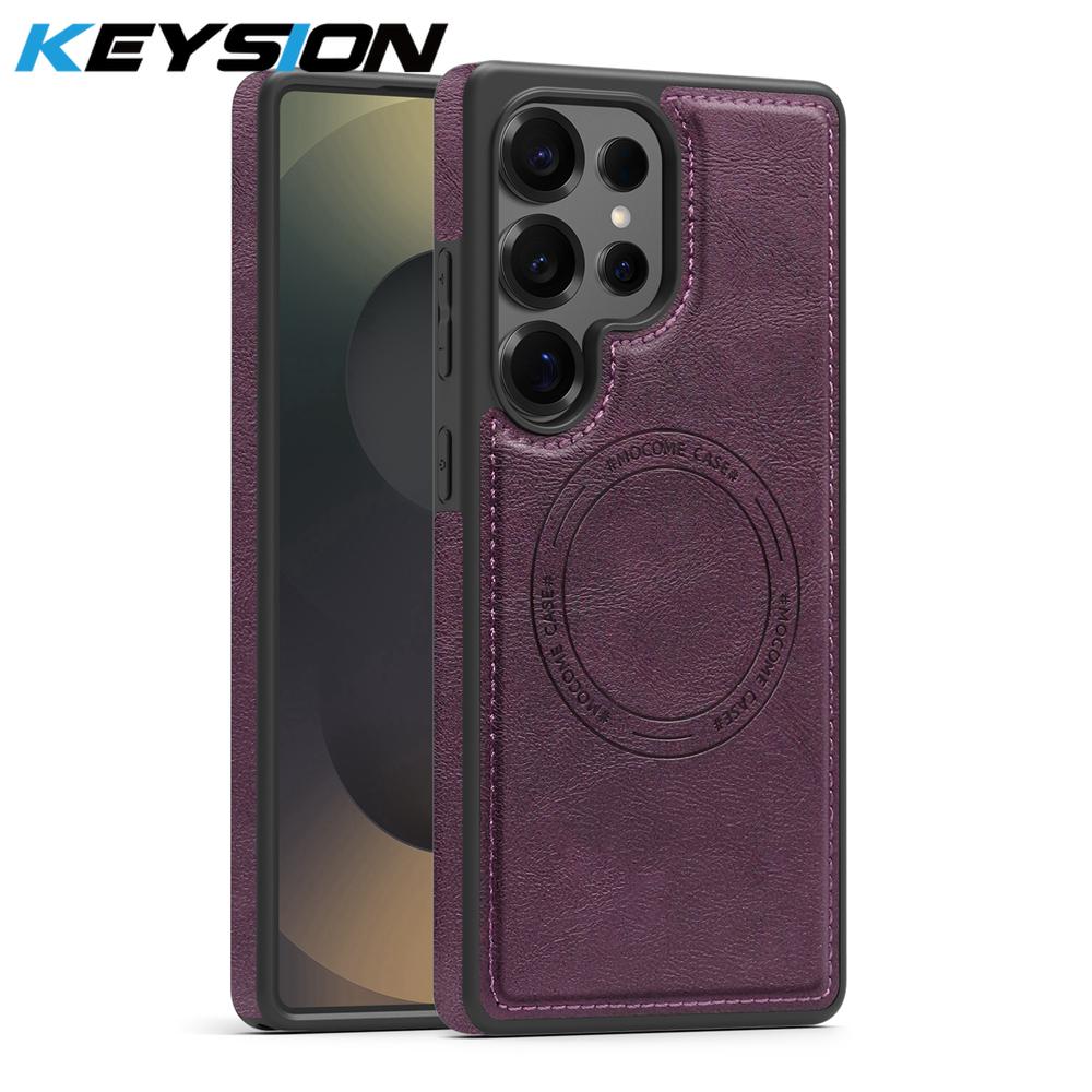 KEYSION Ретро чехол из ПУ кожи с MagSafe для Samsung Galaxy S22 S23 S24 Ultra 5G S23+ S24 FE Магнитный противоударный чехол для телефона