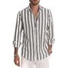 Breathable Long-sleeved Holiday Shirt Fashion Casual Striped Men's Color Contrast Fresh Top