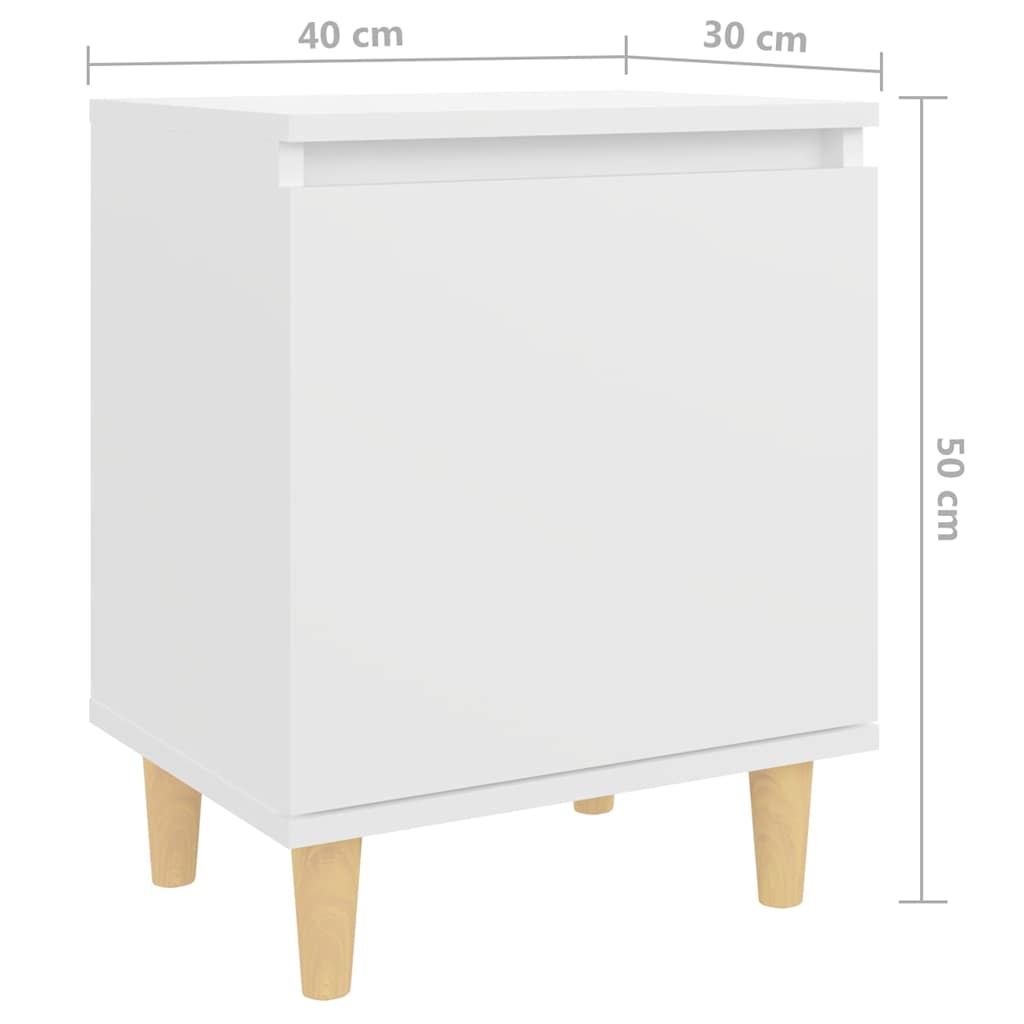 Прикроватные тумбы с ножками из массива дерева 2 шт Белые 40x30x50 см