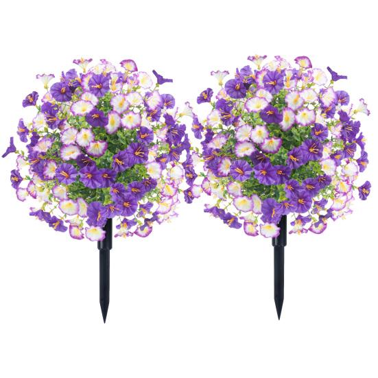 Faux Morning Glory Flowers Artificial Morning Glory Bush with Ground Spike Realistic Fake Greenery Shrubs for Farmhouse Porch Patio Decoration