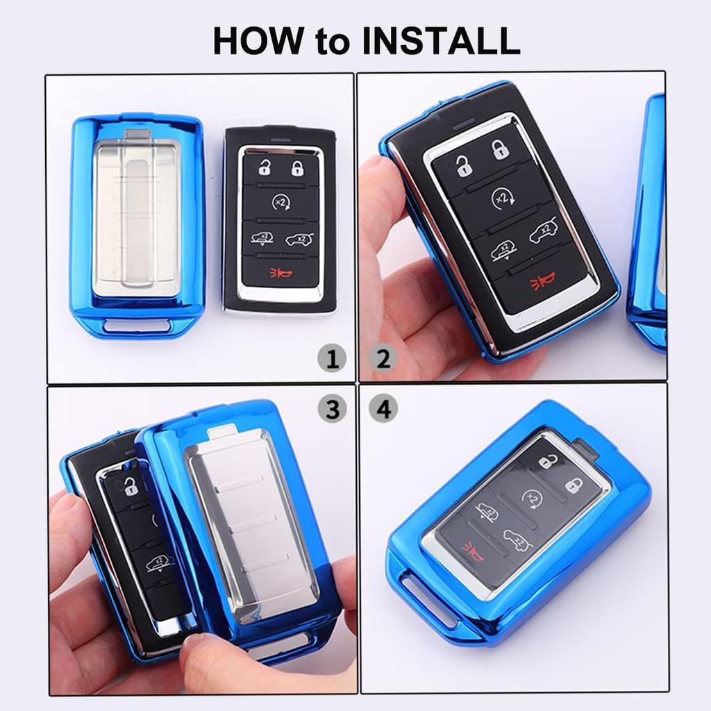 Key Fob Cover Case Fit for Jeep Grand Cherokee Grand Wagoneer   Soft TPU Keyless Entry Remote Holder Skin Protector (Blue)