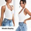 Ladies Halter Neck Sleeveless Tank Top Twist Front Deep V Neck Slim Fit Solid Short Casual Summer Crop Blouse