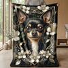 Floral Fantasy with Pup Theme blanket Lightweight Warm Flannel Blanket Decorative Throw Blanket for Home Decoration