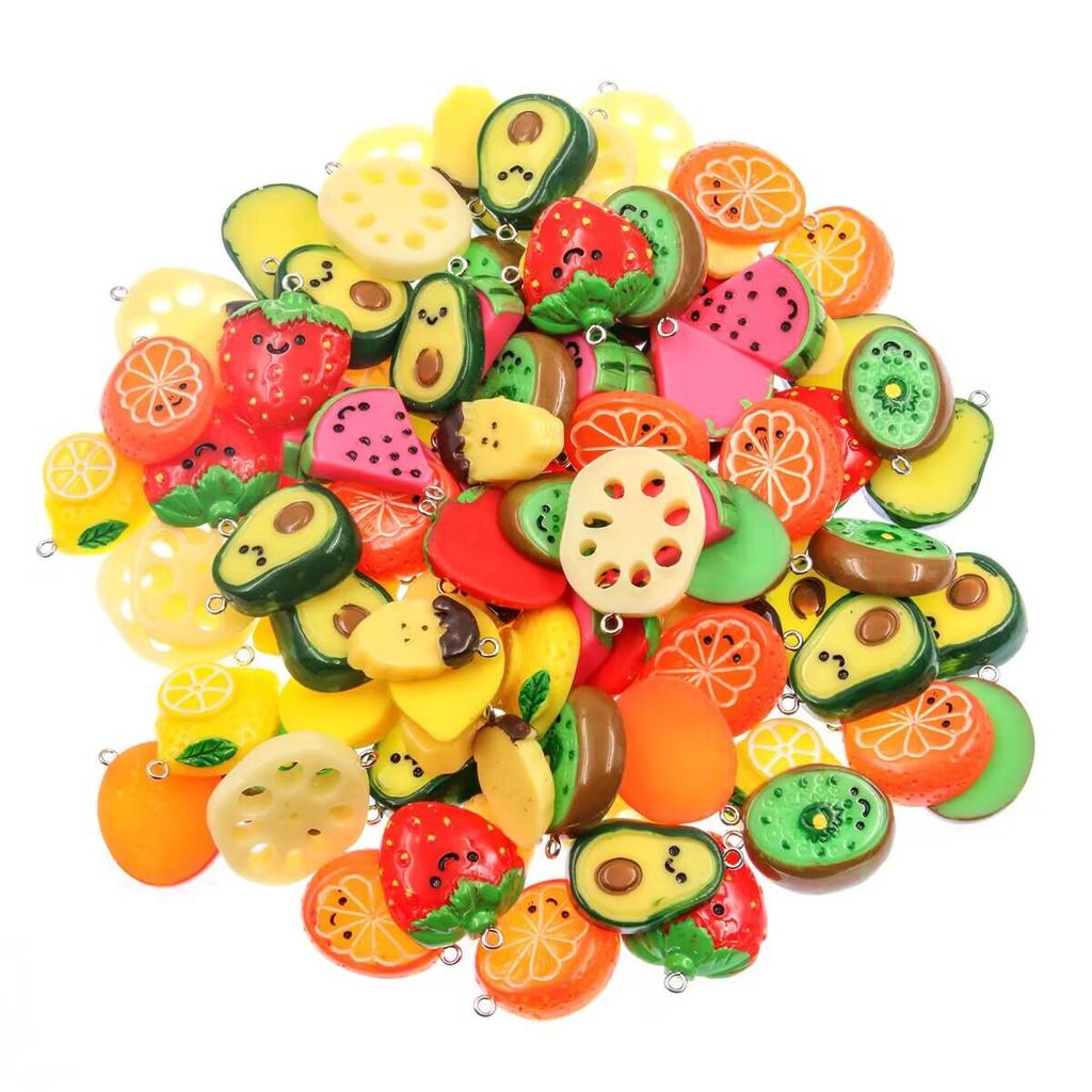 DIY Resin Accessories: Cute Fruit & Veggie Slice Series (Lemon, Strawberry, Watermelon, Lotus Root, Banana Pendants)