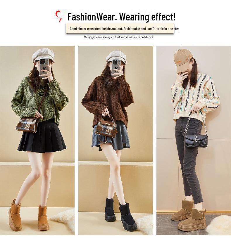 Женские высокие зимние ботинки Plus Velvet, зима 2024 г., корейский стиль, теплая повседневная модель RD7340.