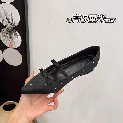 Весна новые французские маленькие с внутренней высотой подъема одинарные туфли женские остроносые атласный бант балетки Мэри Джейн