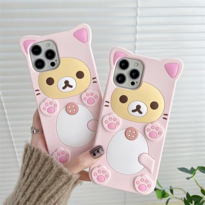 Милый чехол с мишкой для iPhone 16 15 14 13 12 Mini 11 Pro Max Xs XR 6 7 8 Plus SE Kawaii котик силиконовый мягкий чехол