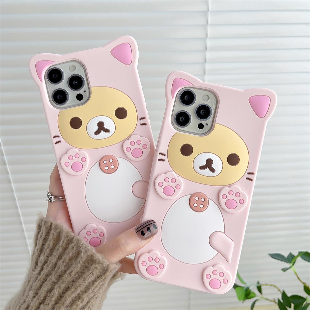 Милый чехол с мишкой для iPhone 16 15 14 13 12 Mini 11 Pro Max Xs XR 6 7 8 Plus SE Kawaii котик силиконовый мягкий чехол