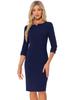 Allegra K Business Dress, Midi Dress, 3/4 Sleeves, V-Neck, Slim Fit, Pencil Dress, Women's, Dark Blue, Size M