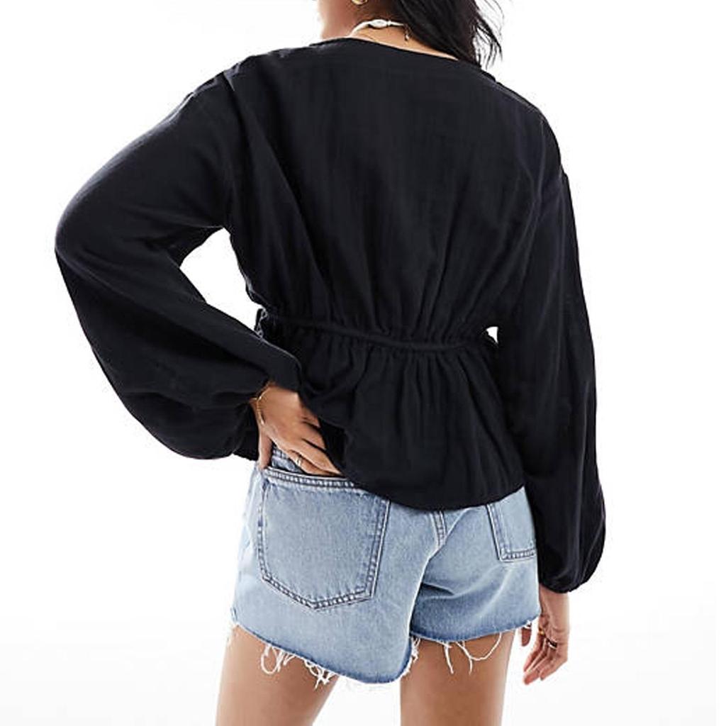 2024 Женская летняя рубашка с драпировкой, спущенным плечом и длинным рукавом