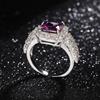 Luxury Adjustable Rings Jewelry Square Purple Zircon Silver Color Opening Wedding Party Ring for Women Gifts