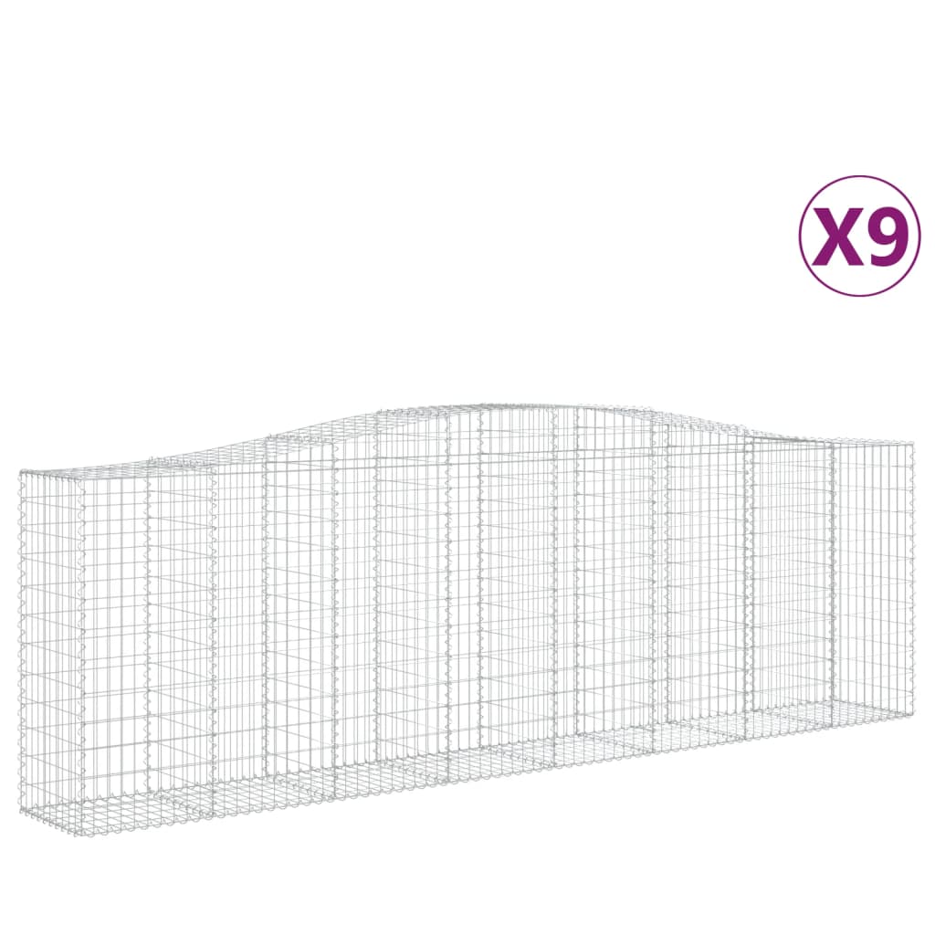 Gabion Baskets with High Arch 9 pcs 400 x 50 x 120 140 cm Galvanized Iron