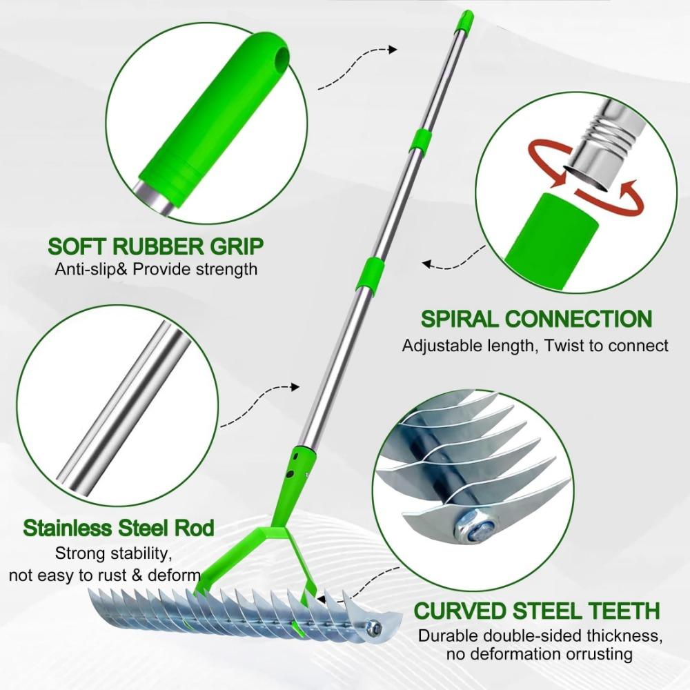 1 шт. сверхмощные металлические соломенные грабли-ручная мотыга для эффективной уборки газона, ручка из нержавеющей стали, садовый инструмент для рыхления почвы